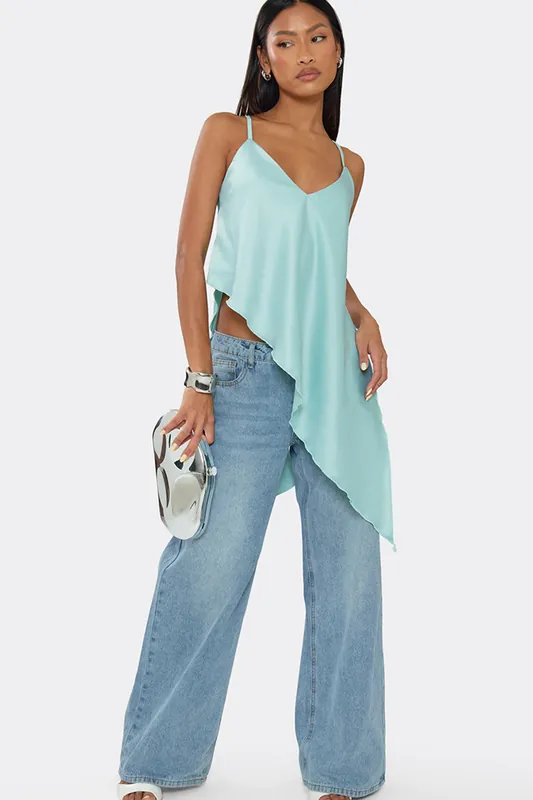 Strappy V-neck Cross Back Satin Top