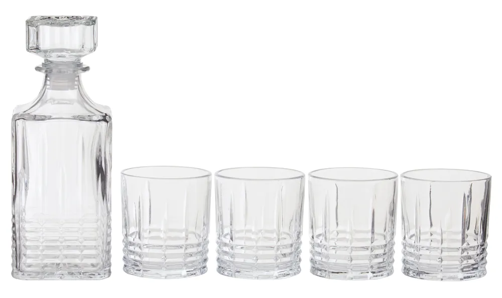 Ribbed Pattern Decanter With Four Glasses - Orsina