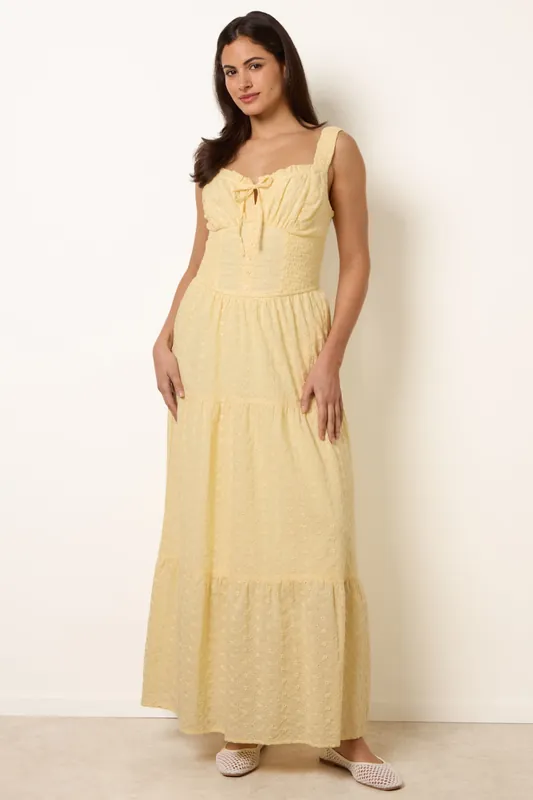 Lemon Broderie Button Down Maxi Dress - Blue Vanilla