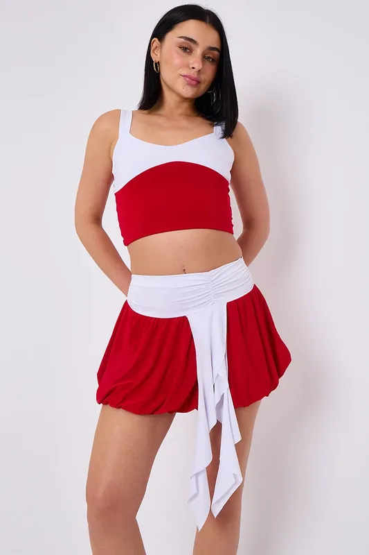 Contrast Trim Slinky Crop Top and Skirt Co-ord