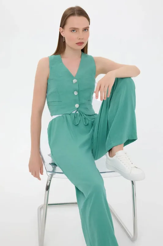 High-Waist Straight-Leg Coords with Belt Detail