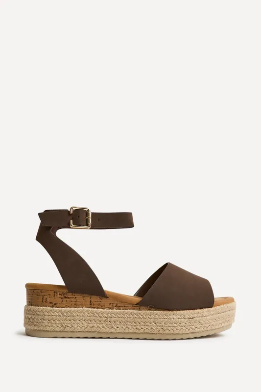 Nirvana Brown Nubuck Flatform Sandals - Linzi