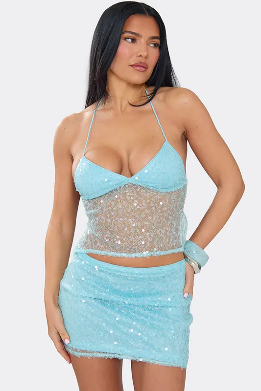 Sleeveless Halter Neck Sheer Sheer Top - EGO