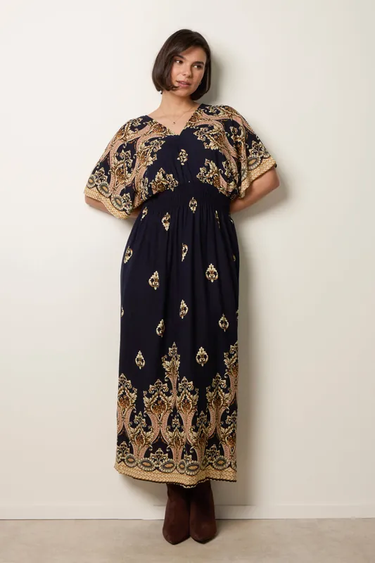 Navy Border Print Kimono Dress - Blue Vanilla