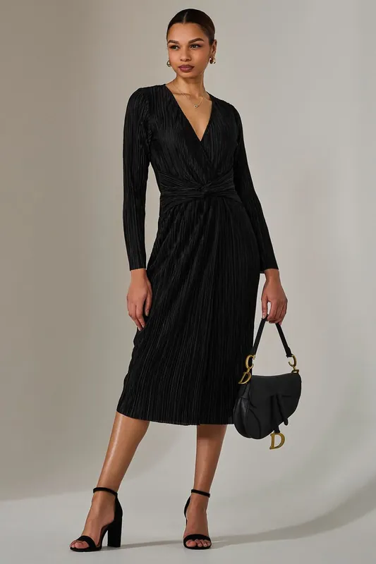 Plisse Long Sleeve Midi Dress - Jolie Moi