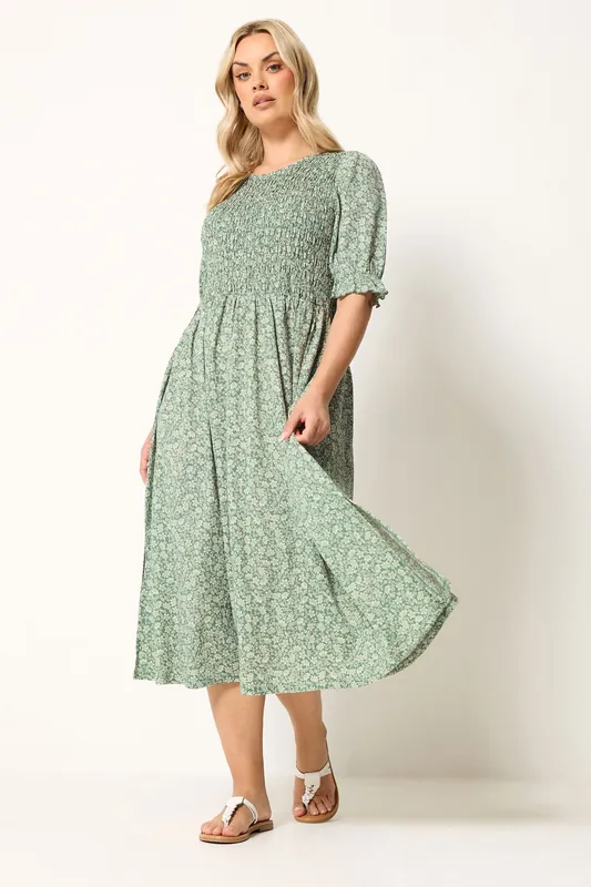 Shirred Ditsy Floral Dress - Yours