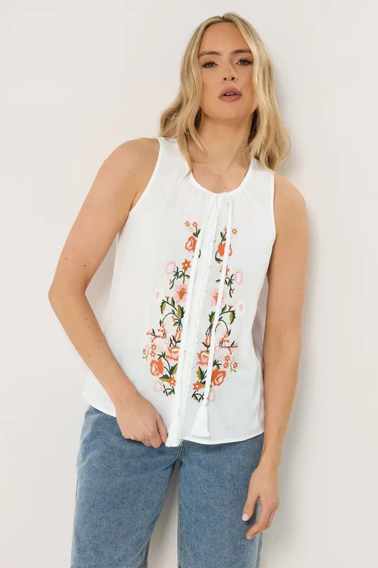 Tall Floral Embroidered Vest Top - Long Tall Sally