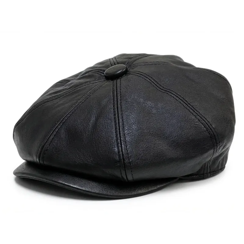 PU Leather Newsboy Cap Vintage 8-Panel Baker Boy Hat