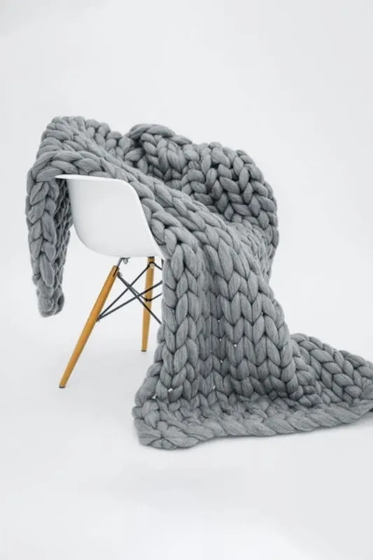 100cm L x 80cm W Office Chunky Knitted Nap Blanket Home Decor Sofa Throw Blanket - Living and Home