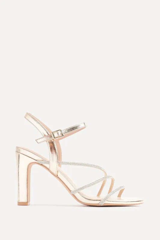 Matilda Gold Faux Leather Diamante Block Heel - Linzi