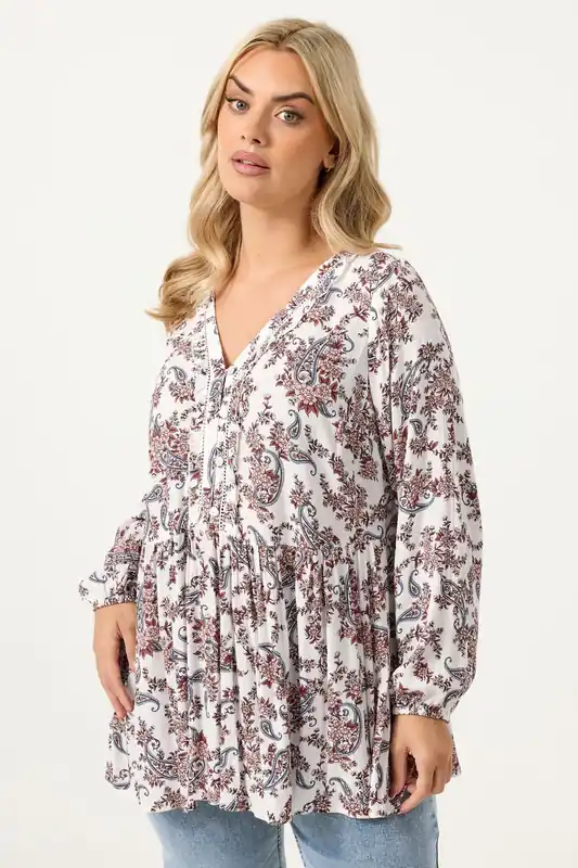 Paisley Print Ruffle Blouse - Yours