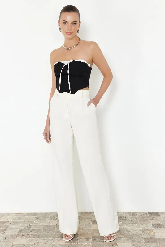 Straplez Tie Detail Crop Fitted Blouse - WOVCOR