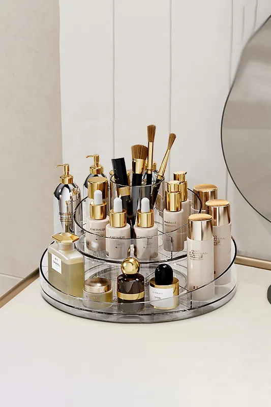 Circular Chic Transparent Makeup Storage Carousel for Desktop - Living and Home
