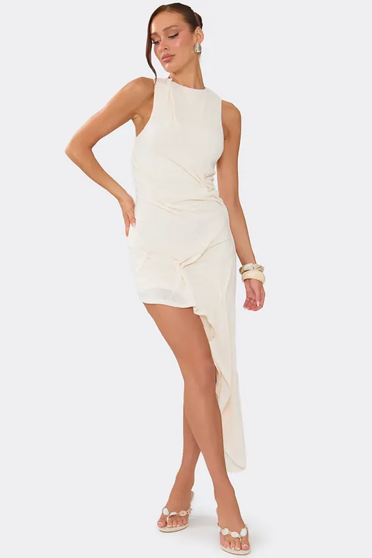 Sleeveless Ruched Knit Midi Dress - EGO
