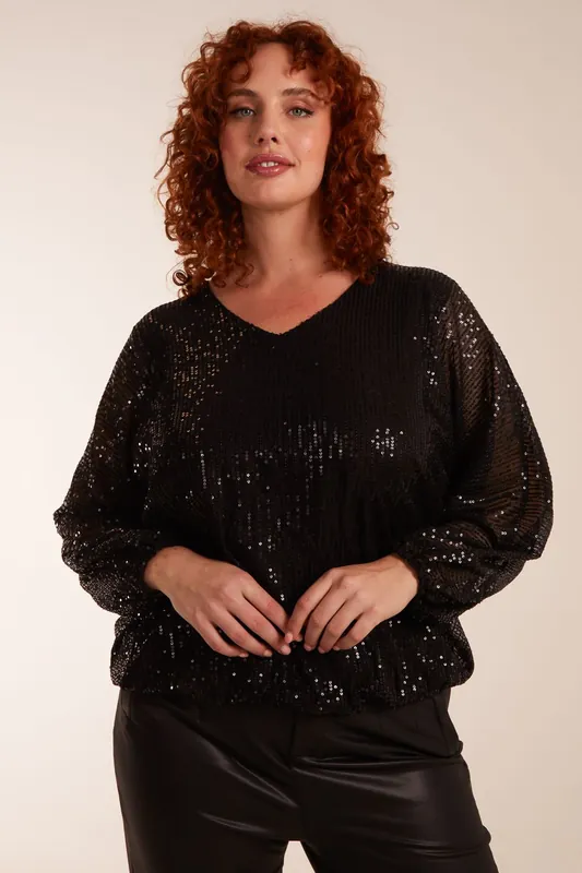 Curve Sequin Batwing Blouse - Blue Vanilla