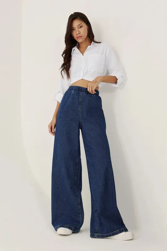 Elastic Waist Wide Leg Jeans - Hiccup