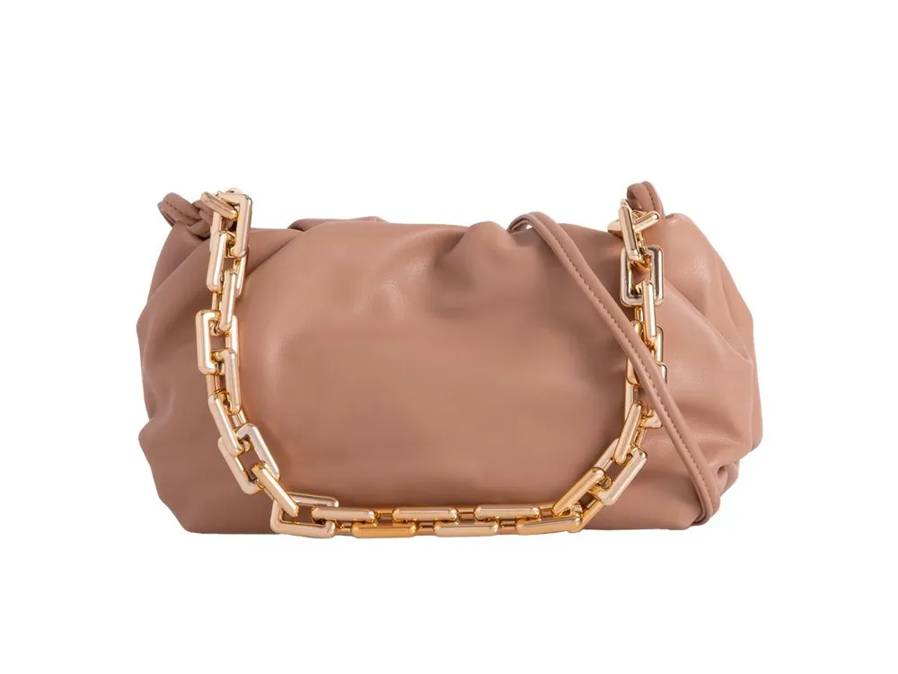 Faux Leather Pouch Clutch Bag in Beige - SVNX