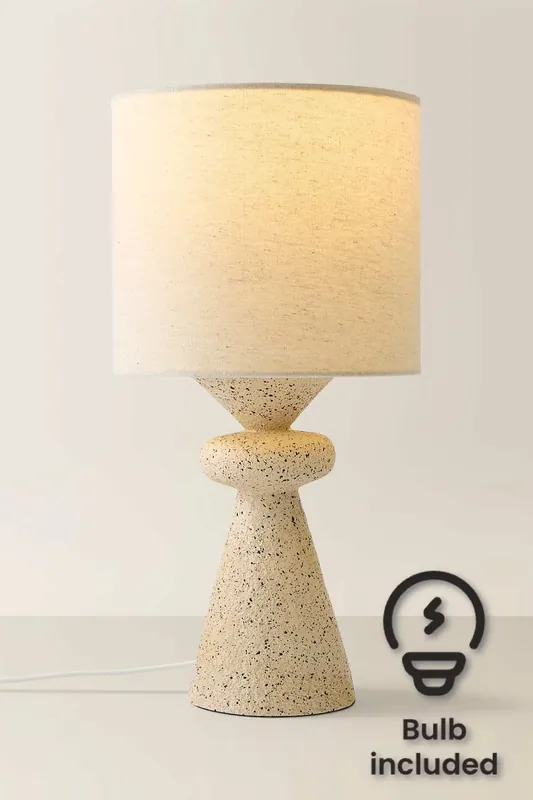 Cady Stone Effect Natural Table Lamp with Drum Shade and LED Bulb - ValueLights
