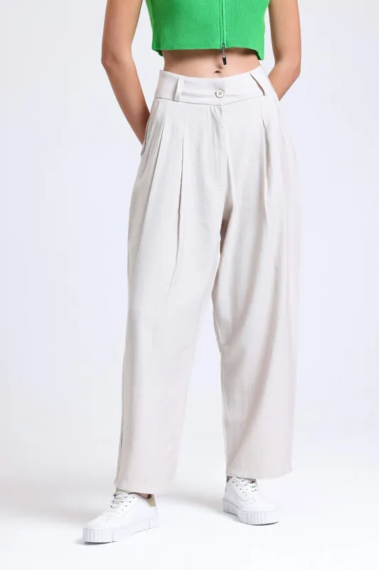 High Waist Pleated Wide Leg Trousers - Hiccup