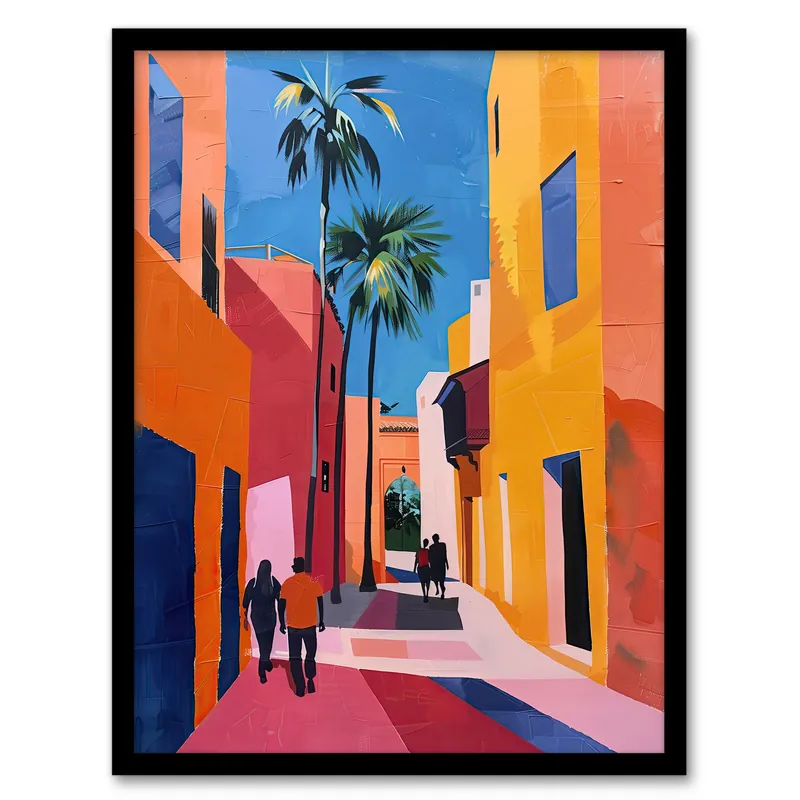 Vibrant Casablanca Street African Architecture Framed Art Print - Artery8