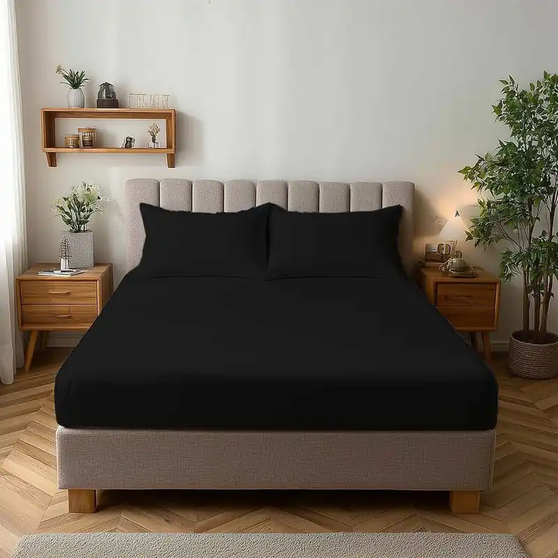 Microfibre Soft Touch Fitted Sheet 25cm Skirt Plain Dyed Bed Linen - Snug City
