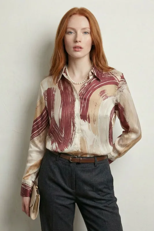 Abstract Printed Button-Up Shirt