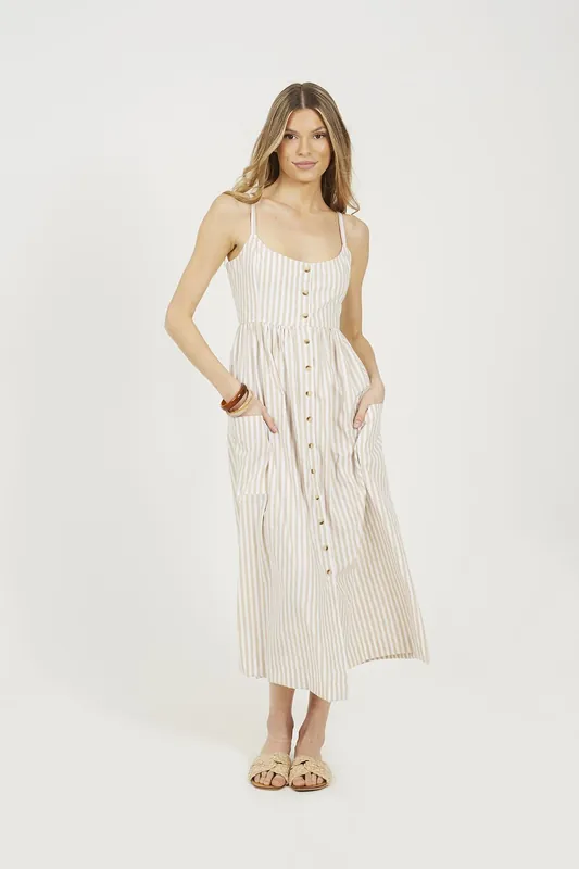 Stripe Button Down Midi Dress - Brave Soul