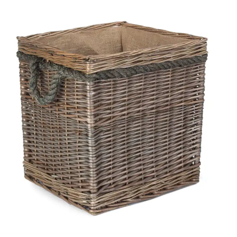 Wicker Square Rope Handled Log Storage Basket - Red Hamper