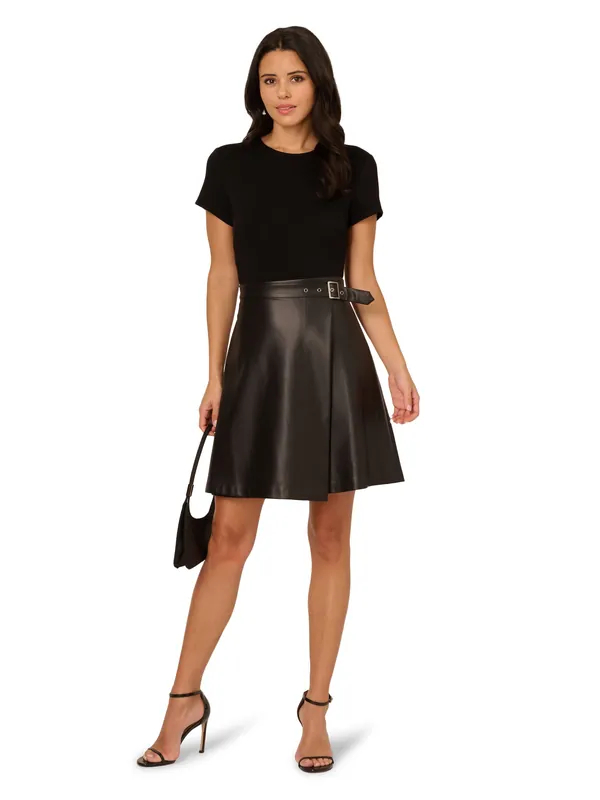 Ponte Faux Leather Dress - Adrianna Papell