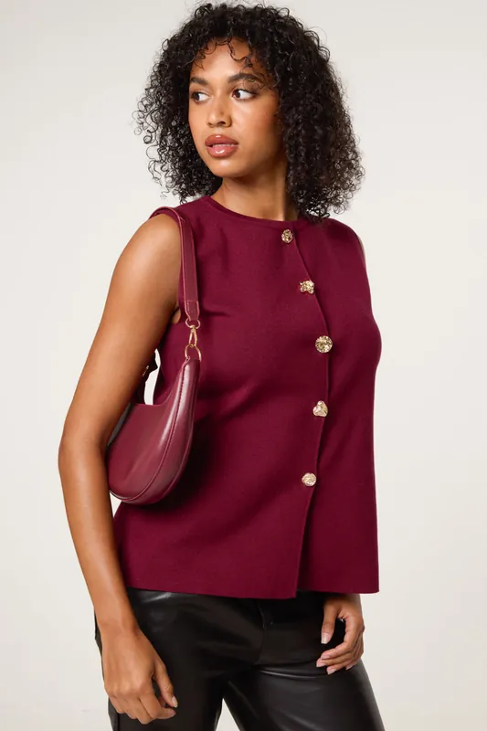 Red Button Front Tailored Vest - Blue Vanilla