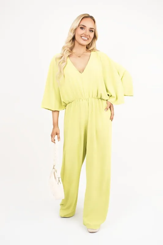 Maysa Wide Leg V Neck Jumpsuit With Back Tie Detail - IKRUSH