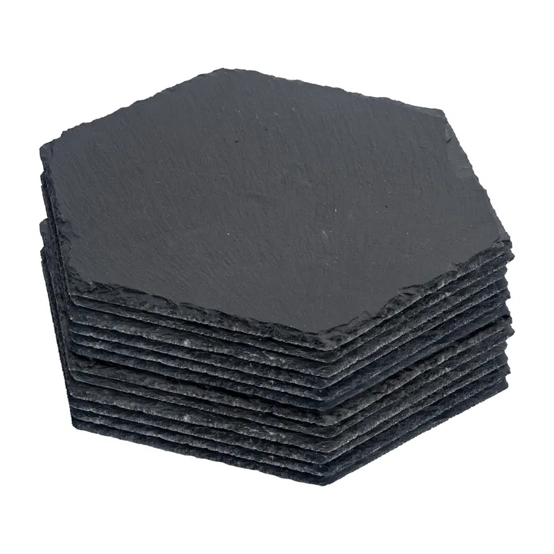 Hexagonal Slate Placemats - Set of 12 Stone Serving Dining Table Mats