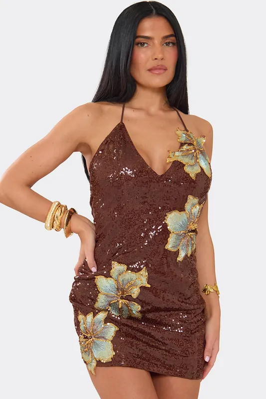 Strappy Sequin Mini Dress - EGO