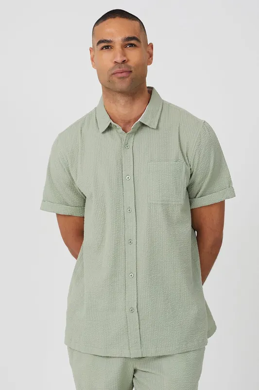 Short Sleeve Button-Up Shirt with Chest Pocket