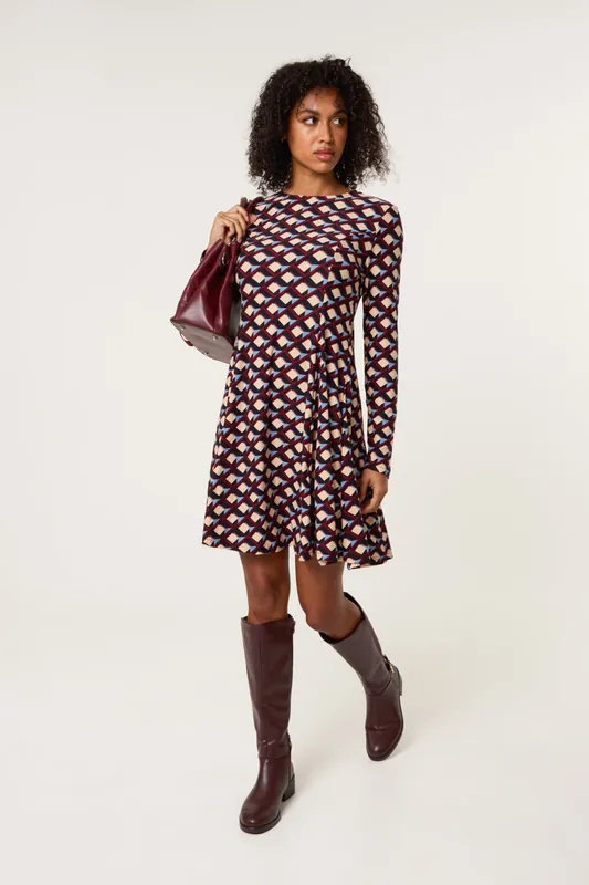 Multi Crew Neck Mini Dress - Blue Vanilla