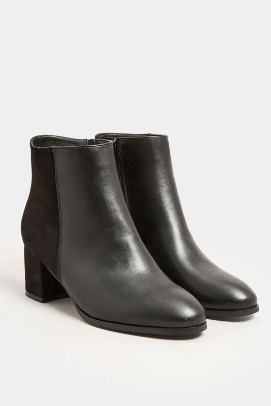 Wide & Extra Wide Fit Block Ankle PU Ankle Boots - Yours