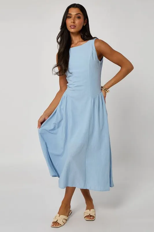 Linen-Look Sleeveless Smock Dress