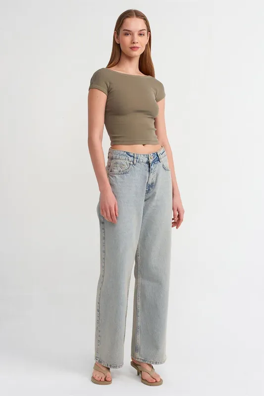 Mid Waist Wide Leg Cotton Denim Jeans - Dilvin