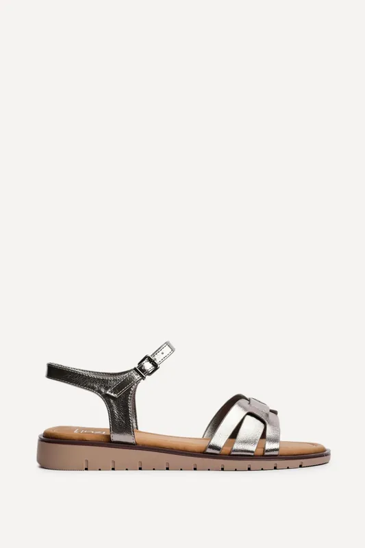 Isabel Pewter Faux Leather Sandals - Linzi