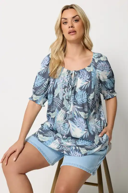 Palm Leaf Tie Neck Blouse - Yours