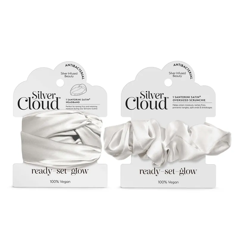 Santorini Satin+ Headband And Oversized Scrunchie White - Silver Cloud