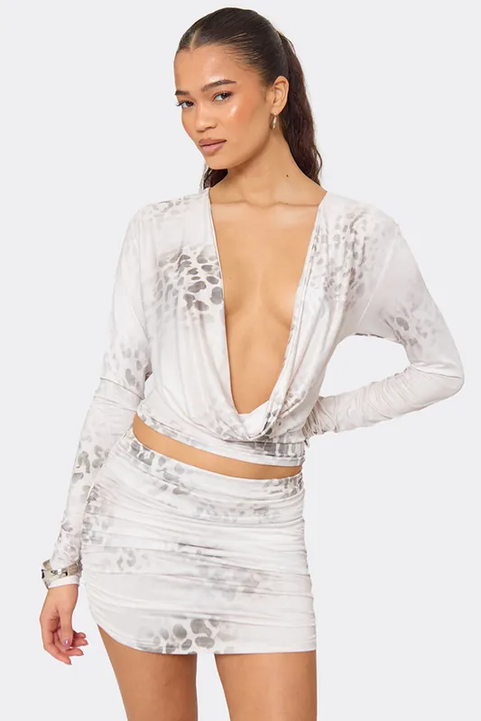 Long Sleeve Cowl Neck Leopard Print Top - EGO