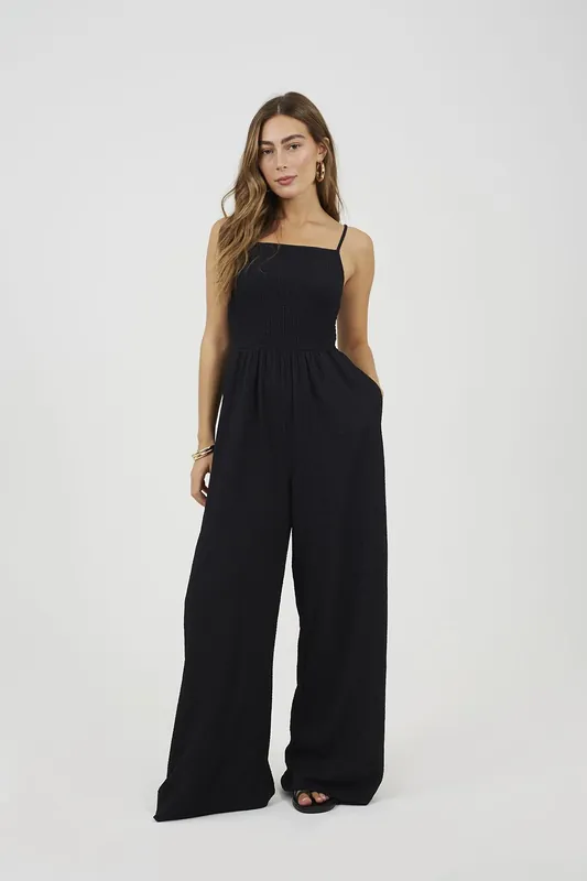 Textured Jersey Strappy Wide Leg Jumpsuit - Brave Soul