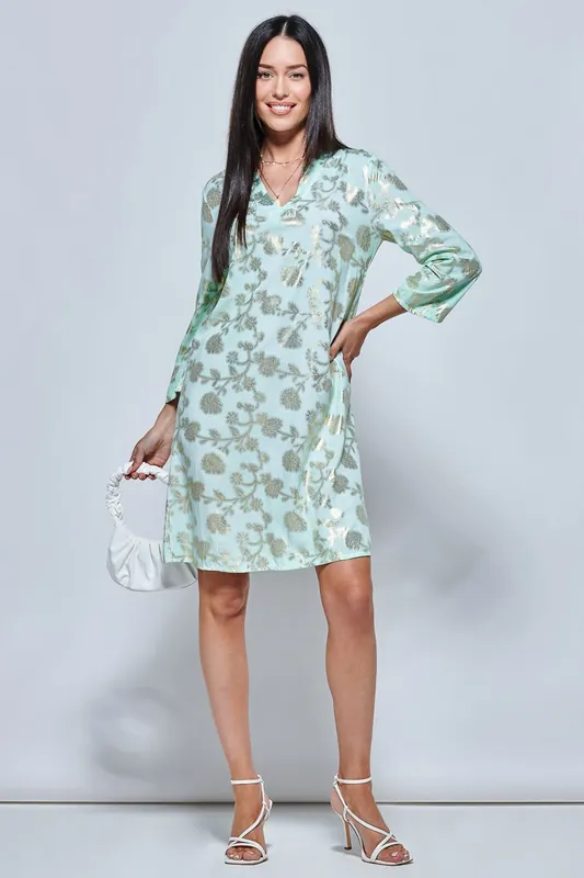3/4 Sleeve Printed Midi Tunic Holiday Dress - Jolie Moi