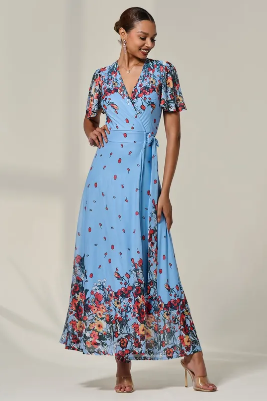 Floral Mirror Mesh Wrap Maxi Dress - Jolie Moi