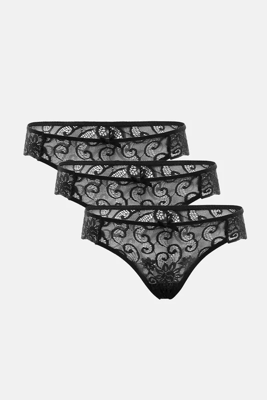 3 Pack Floral Lace Knickers Mid-rise Briefs