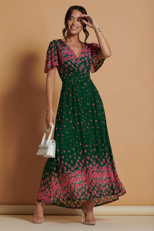 Mirrored Mesh Angel Sleeve Maxi Dress - Jolie Moi