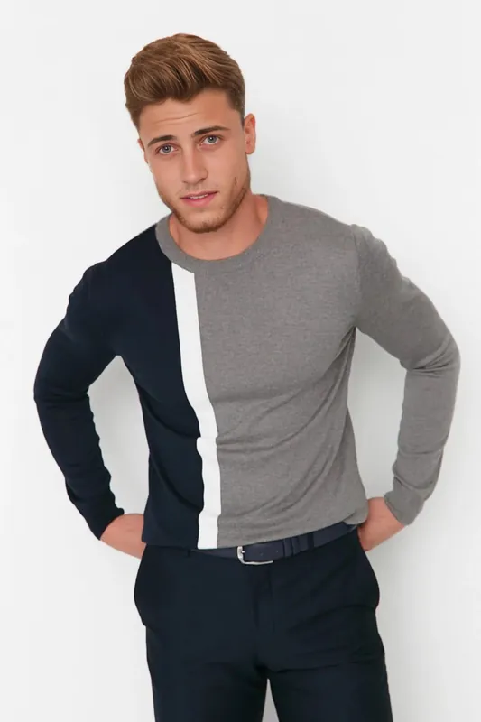 Men’s Crew Neck Colour Block Knit Sweater - WOVCOR