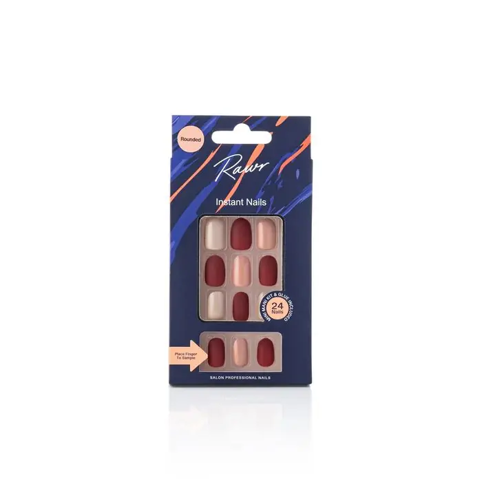 Rawr Stick On Nails Matte Brown/Beige Rounded - Rawr Beauty
