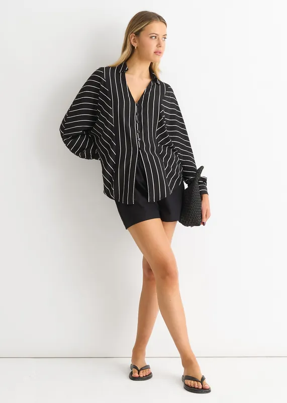 Black Long Sleeve Batwing Stripe Shirt - Gini London